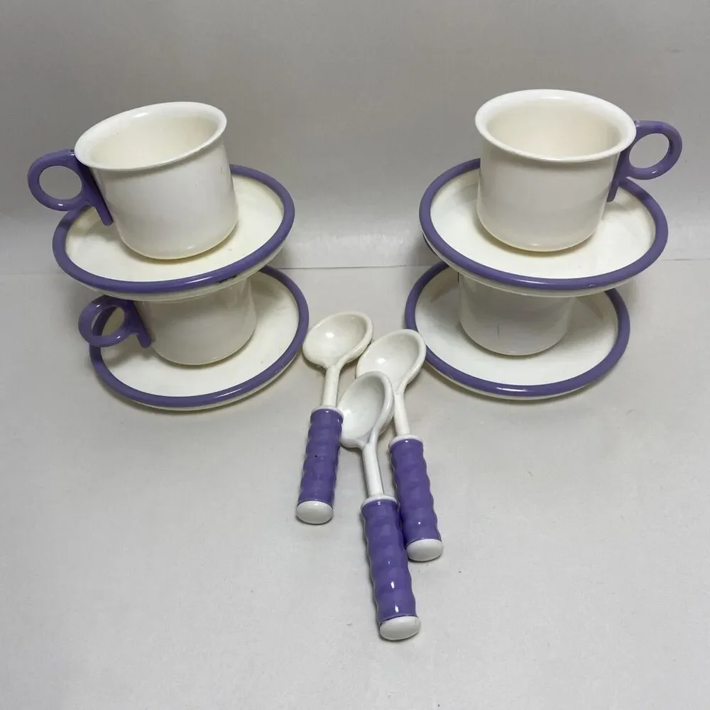 Pretend Play Dish Set Party Queen 11 PCS Cup Spoon Saucer VTG 1985 Japan Plastic
